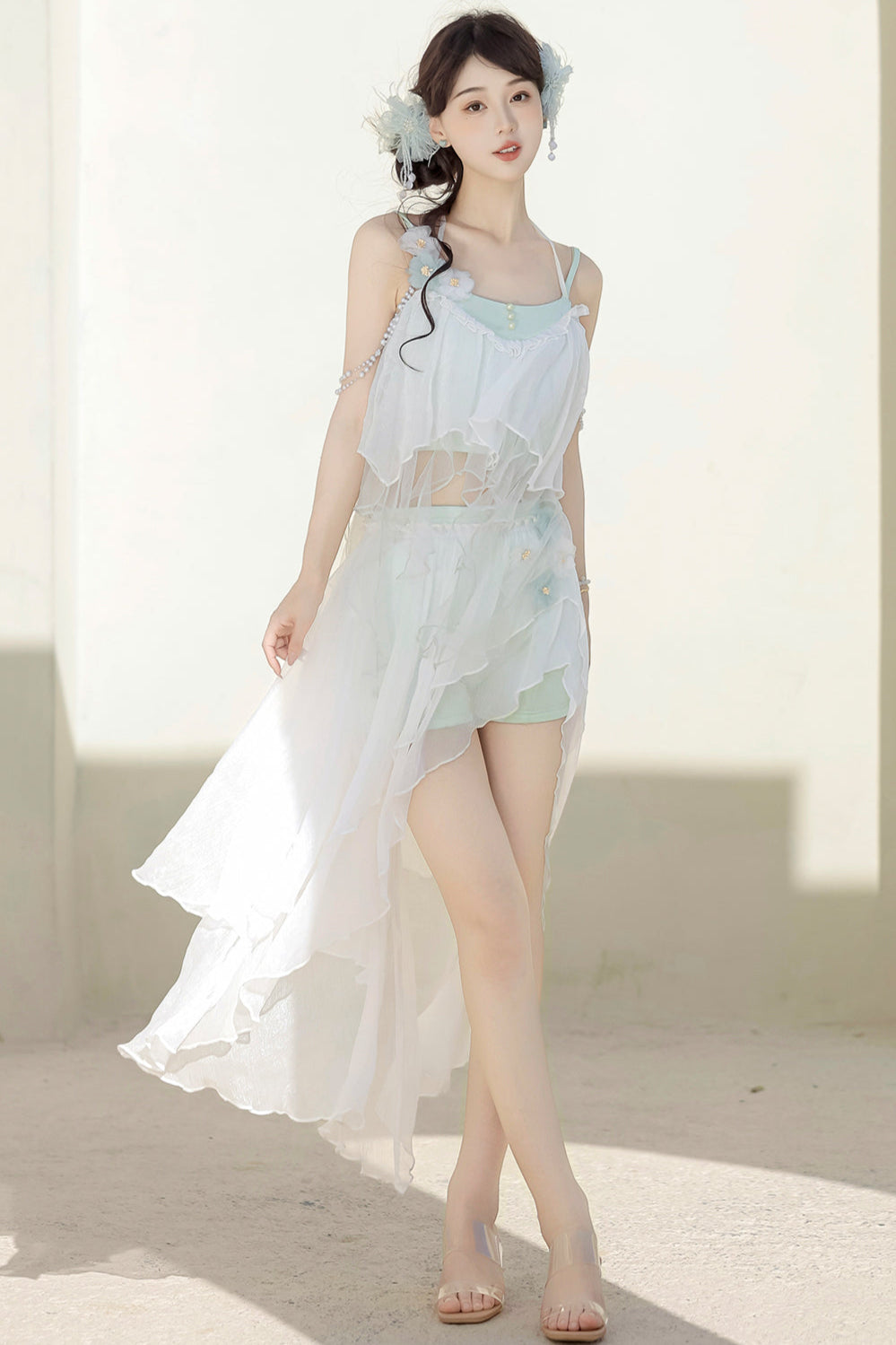 [pre-order Item] Pure White Split Three-piece Swimsuit