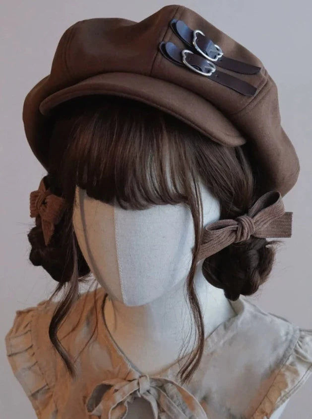 Brown Leather Buckle Casquette
