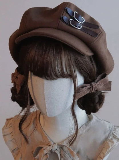 Brown Leather Buckle Casquette
