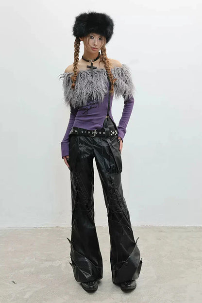 Zip Faux Fur Shoulder Top