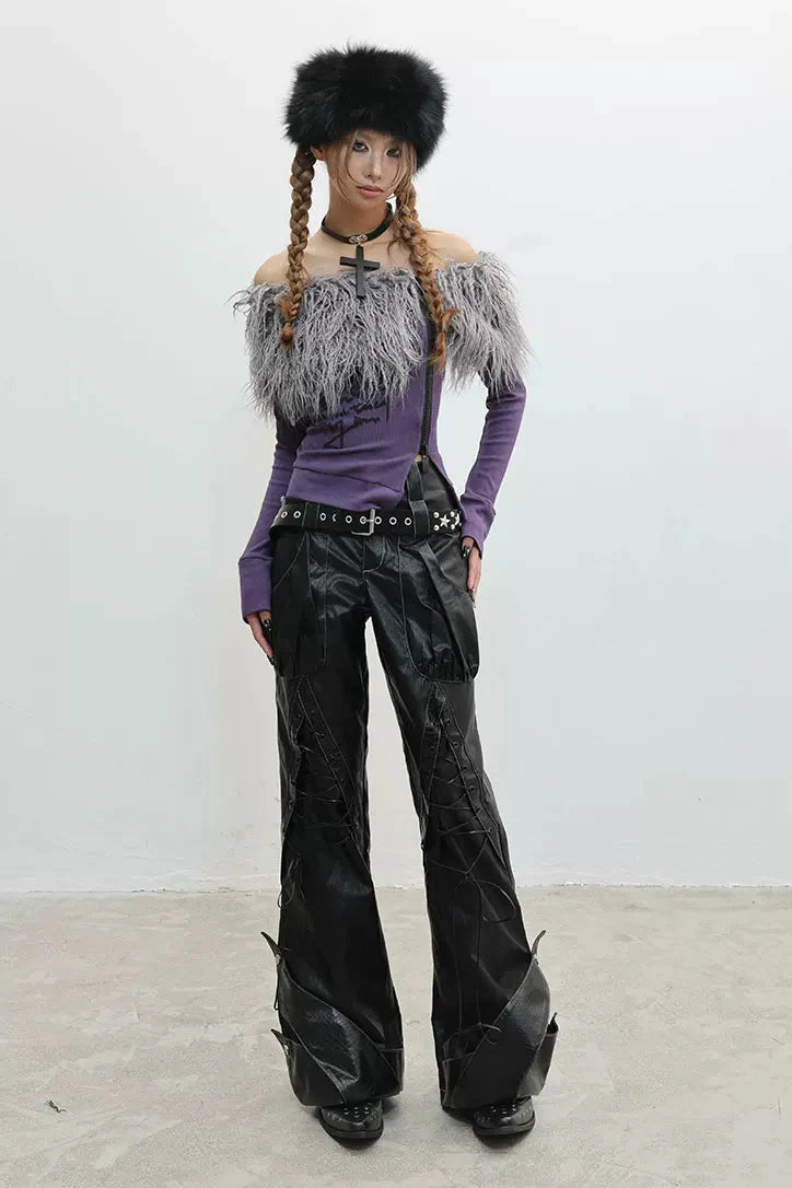 Zip Faux Fur Shoulder Top