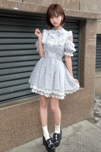 [pre-order] Angel Gray Blue Plaid Dress