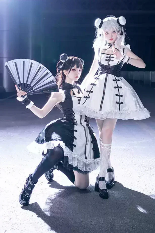 Dark Punk Black White Chinese-style Dress Suit