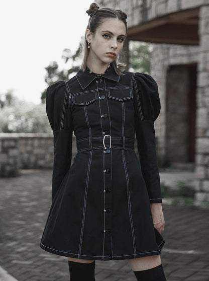 Double Pocket Waist Mark Denim Dress