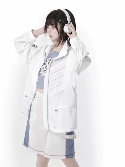 Summer Invasion Sunscreen Skeleton Jacket Blue White Fresh Color Suit