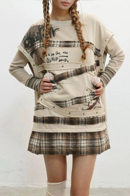 Oversized Plaid Sweatshirt