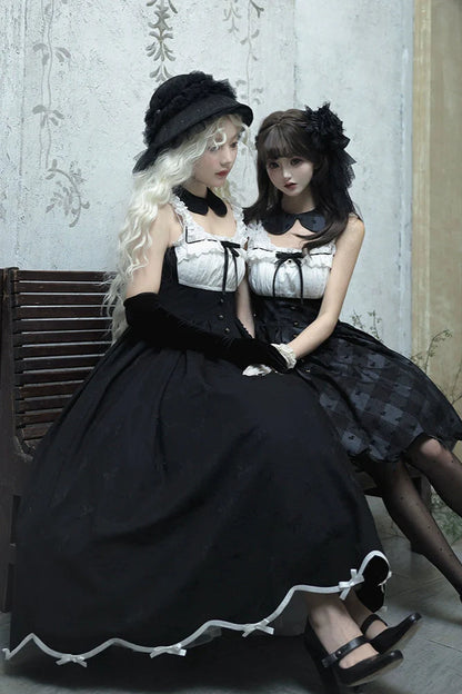Silent Manor Dark Lolita Princess Jumper Skirt + Ribbon Collar Ruffle Jacket