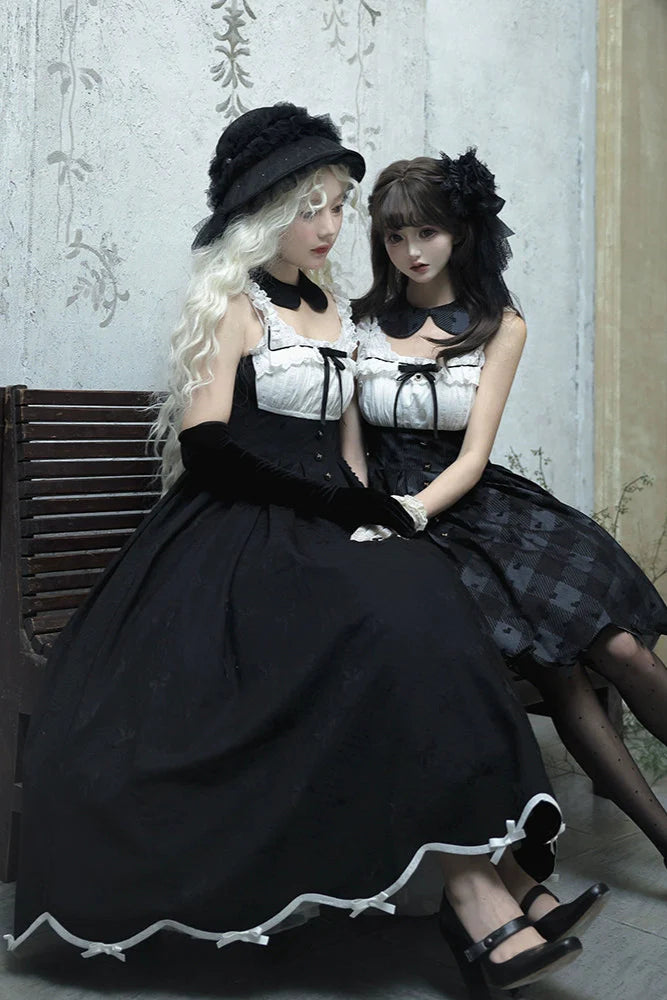 Silent Manor Dark Lolita Princess Jumper Skirt + Ribbon Collar Ruffle Jacket