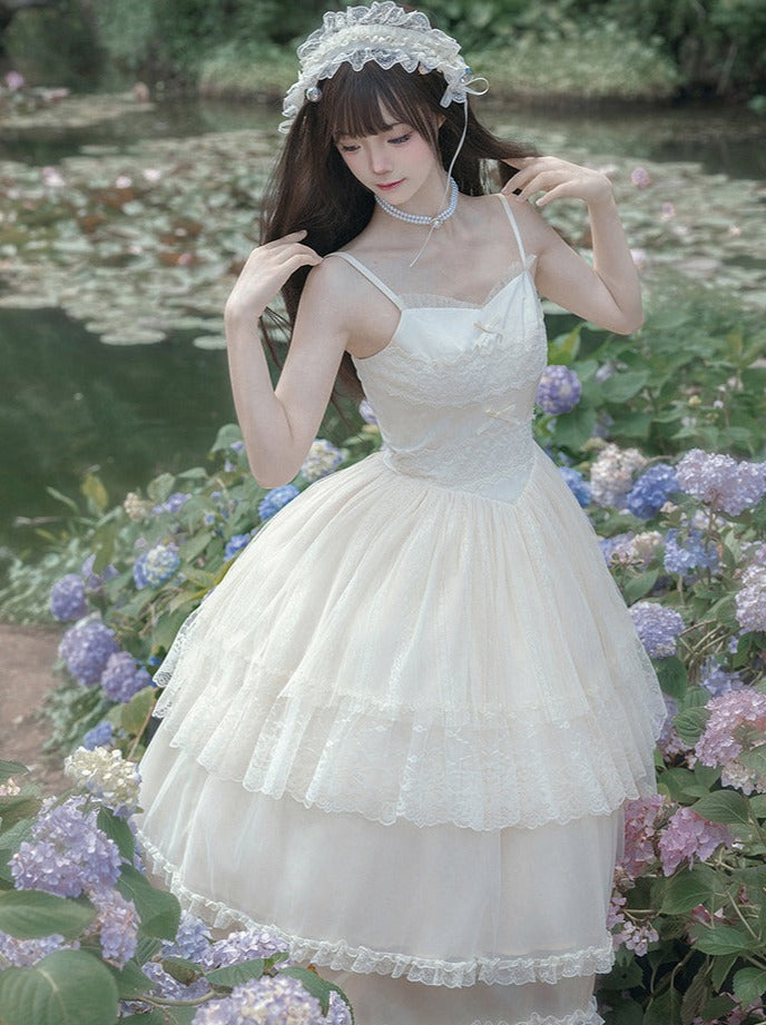 [pre-order] Pure White Girly Lolita Dress + Cardigan + Inner Top + Veil + Sleeves