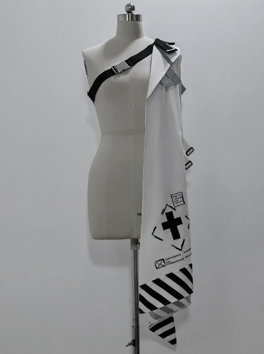 A Line Skirt Design Cape Suit [hoodie Cape + Shirt + Skirt + One Shoulder Cape]
