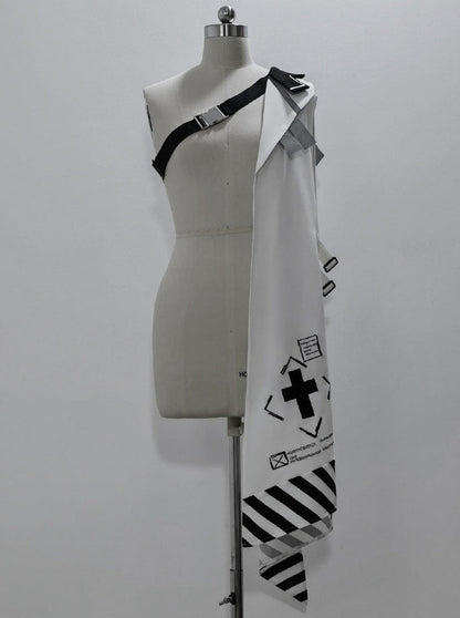 A Line Skirt Design Cape Suit [hoodie Cape + Shirt + Skirt + One Shoulder Cape]