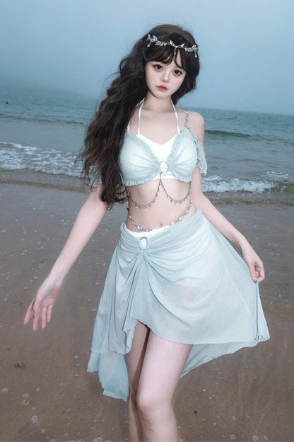 Light Blue Split Mermaid Swimsuit Set