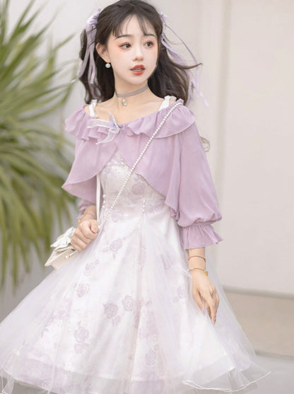 Sweet Purple Top + Flower Camisole Skirt