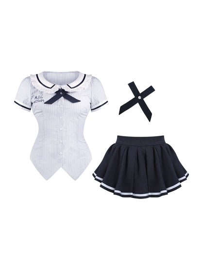 Doll School Ribbon Tie Shirt + Puff Skirt