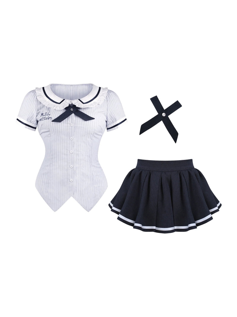 Doll School Ribbon Tie Shirt + Puff Skirt