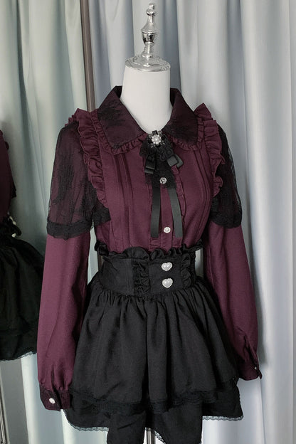 [pre-order] Lace Ruffle Collar Shirt Skirt Set