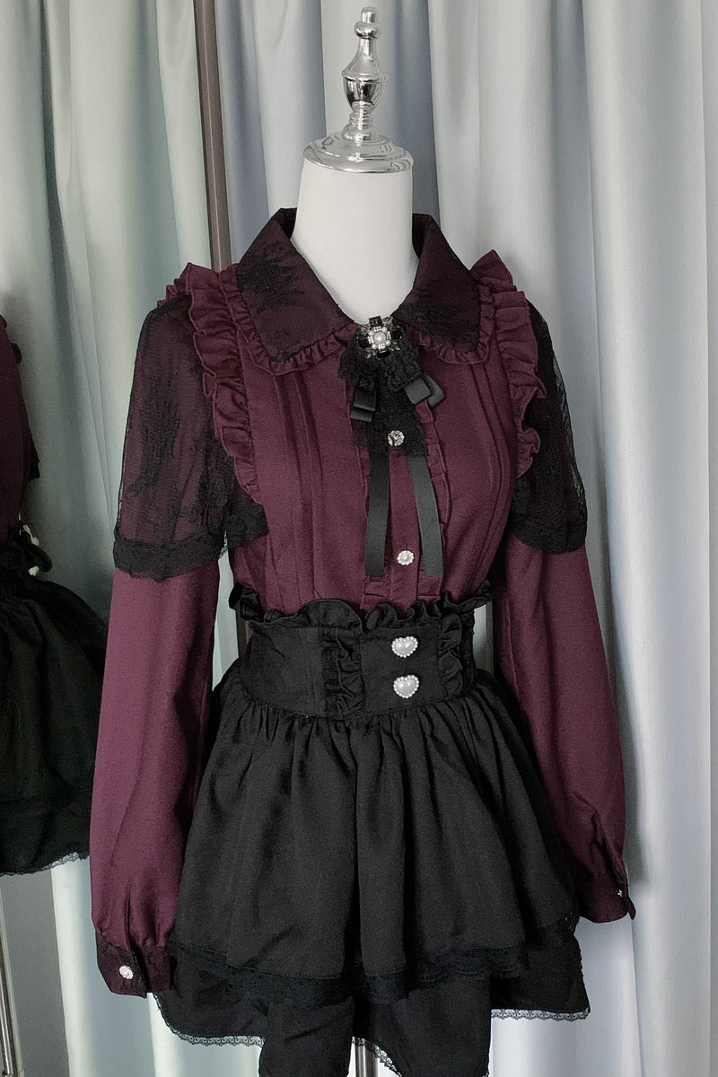 [pre-order] Lace Ruffle Collar Shirt Skirt Set