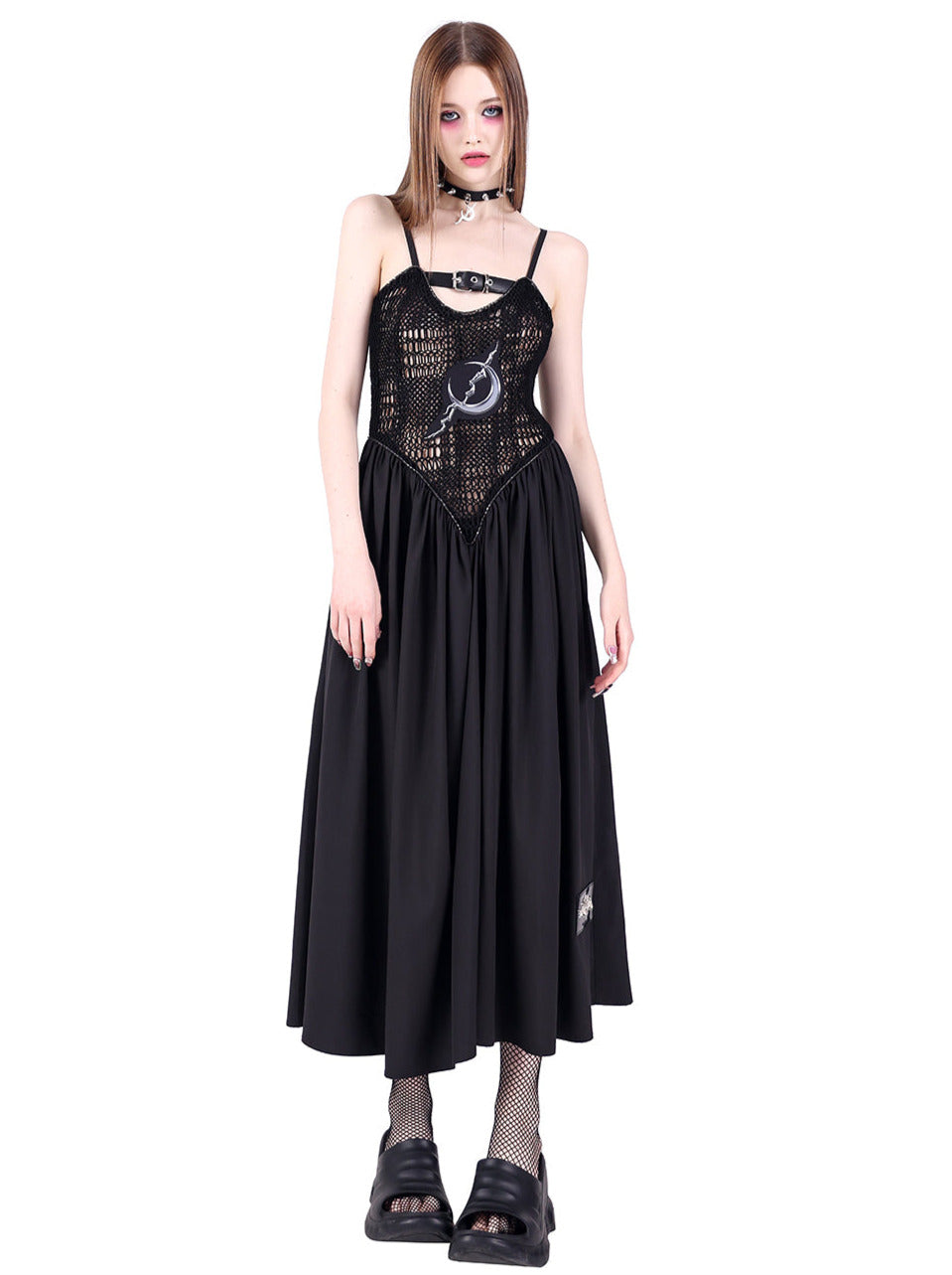 Y2k Punk Rock Electric Moon Double Side Mesh Dress