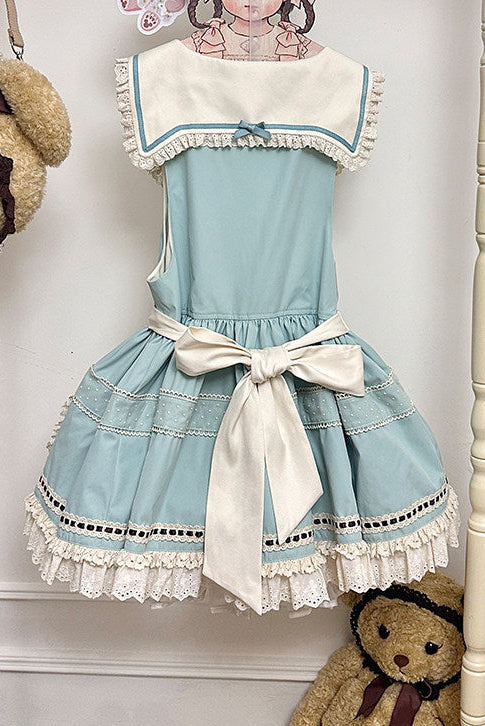 [pre-order Item]chocolate Mint Sailor Collar Girly Maid Dress + Cake Hat