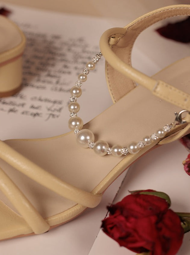 Pearl Chain Strap Square Sandals
