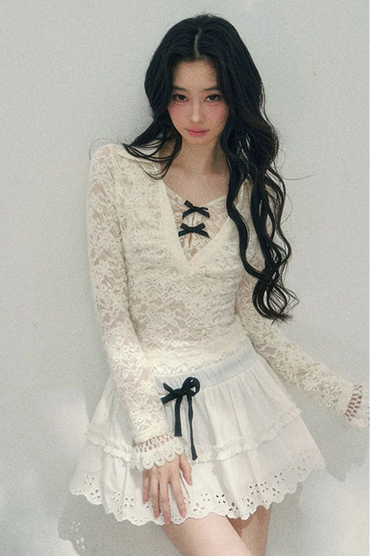 Lace Ribbon Slim Top
