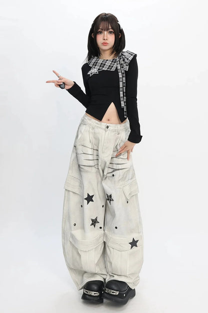 Plaid Fitted Slit Top