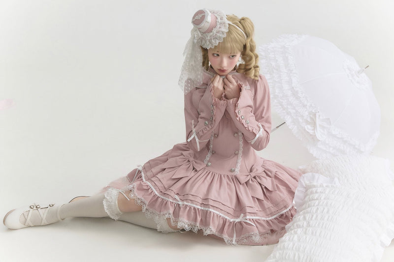 [pre-order Deadline: April 25] Phantom Cat Sweet Ribbon Stripe Lace Bell Sleeve Lolita Dress