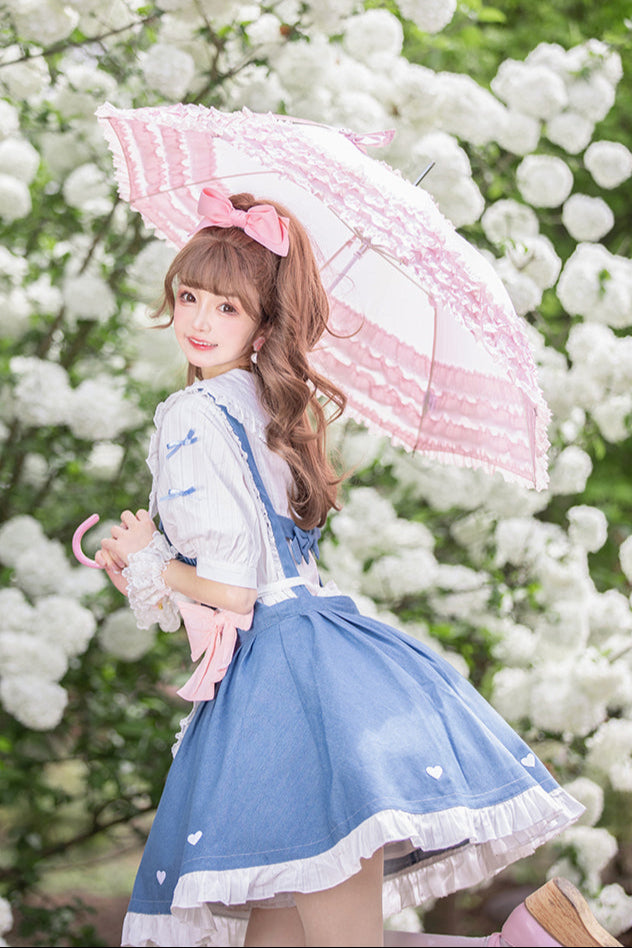 Light Raw Denim Lolita Jumper-skirt + Doll Innerwear + Apron