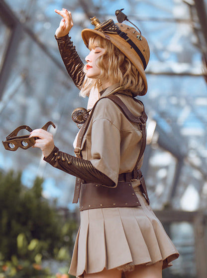 Steampunk Explorer Straw Helmet Retro Sun Visor Adventure Cap