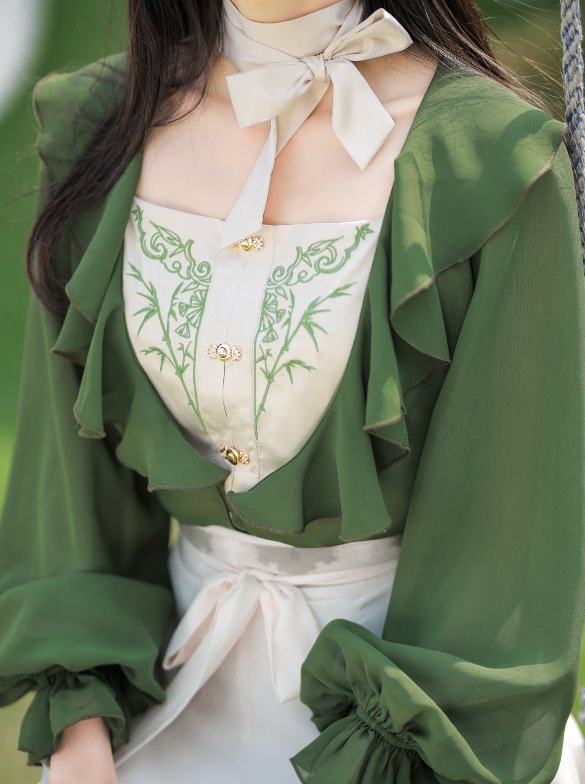 Lolita Chinese-style Top + Camisole + Long Skirt + Ribbon