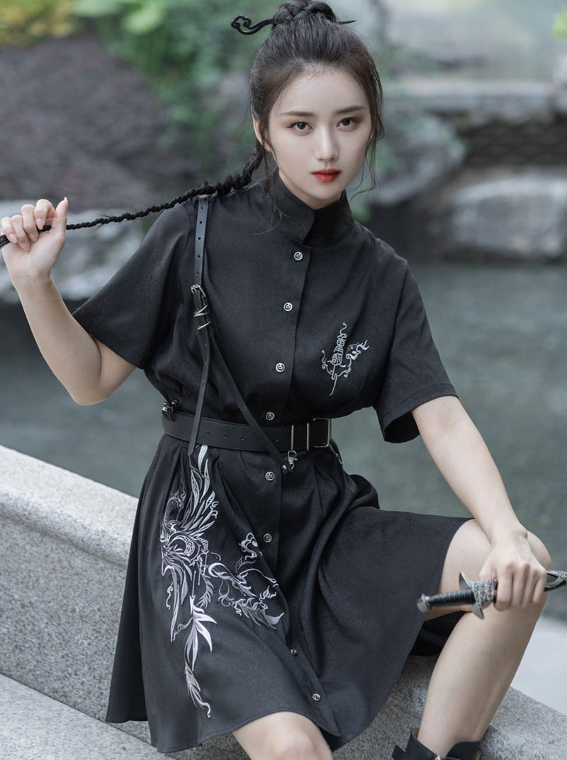 Dragon Design Mode Slim Shirt Dress