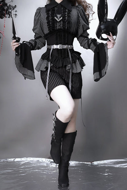 [pre-order] Dark Striped Gusset-sleeved Shirt + Corset + Skirt