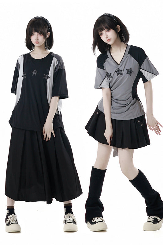 Mode Star Jersey Crew Neck Top + V Neck Top + Short Skirt + Long Skirt