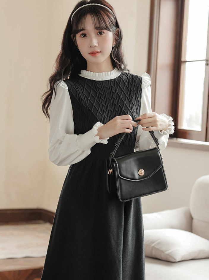 Retro Ruffle Collar French Dress
