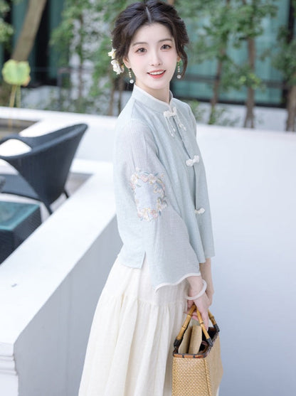 Spring Chinese-style Top + Long Skirt