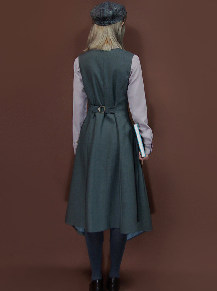 Steam Retro College Style Suit Collar Sleeveless Vest Dress [short/long]