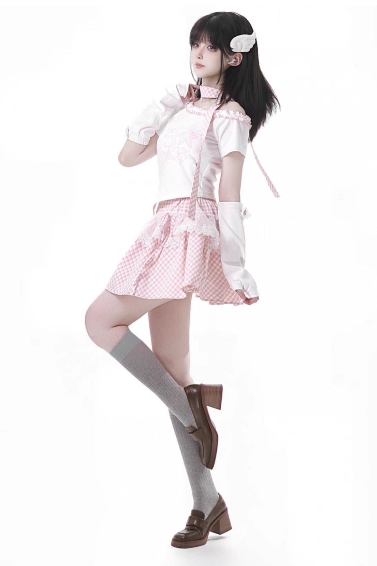 Pastel Sweet Twin T-shirt With Scarf + Puff Skirt + Arm Covers