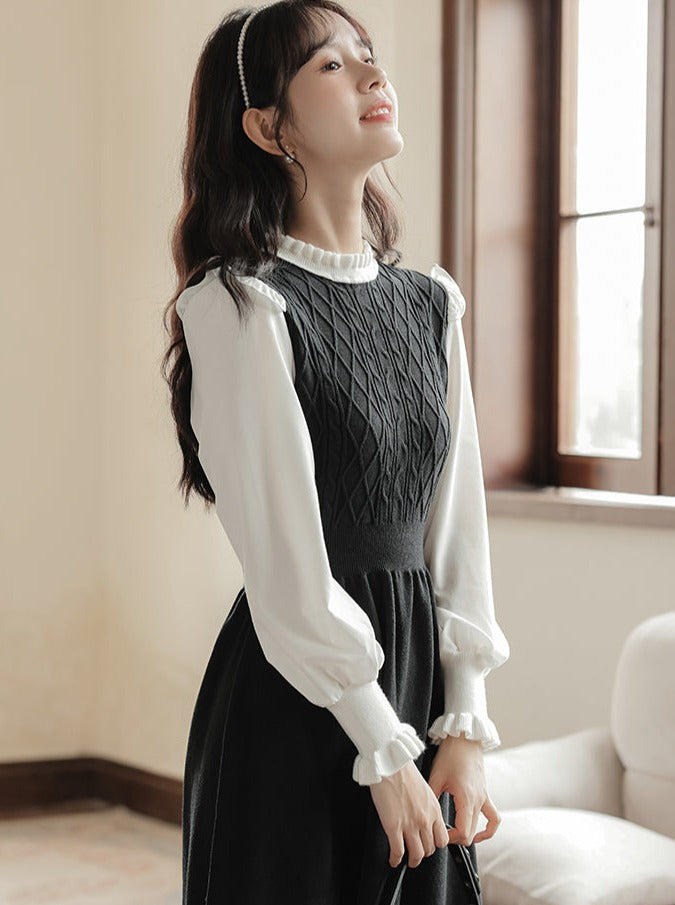 Retro Ruffle Collar French Dress