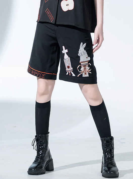 Bad Apple Embroidered Handsome Loose Summer Shirt Short Pants Set