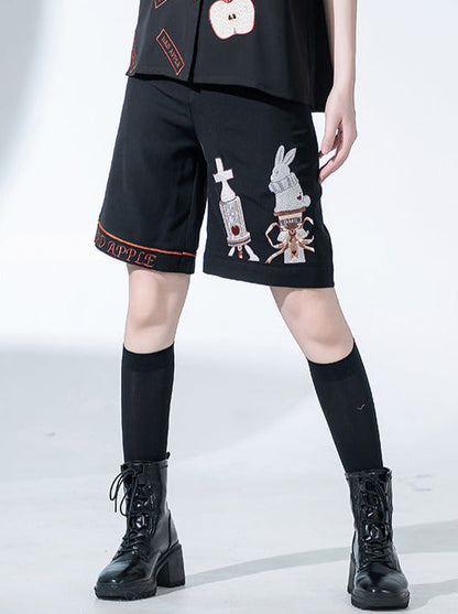 Bad Apple Embroidered Handsome Loose Summer Shirt Short Pants Set