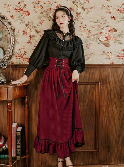 Ruffle Lace Shirt + Corset Ruffle Skirt