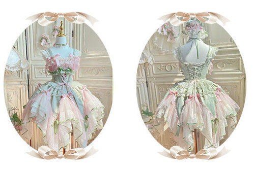 [pre-order Deadline: May 8] Pink X Green/blue X Yellow Fairy Princess Lolita Tulle Lace Bow Layered Dress