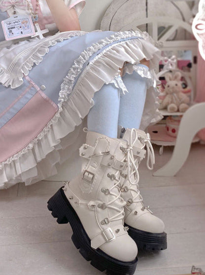 Cool Punk Studs Metal Strap Lolita Boots