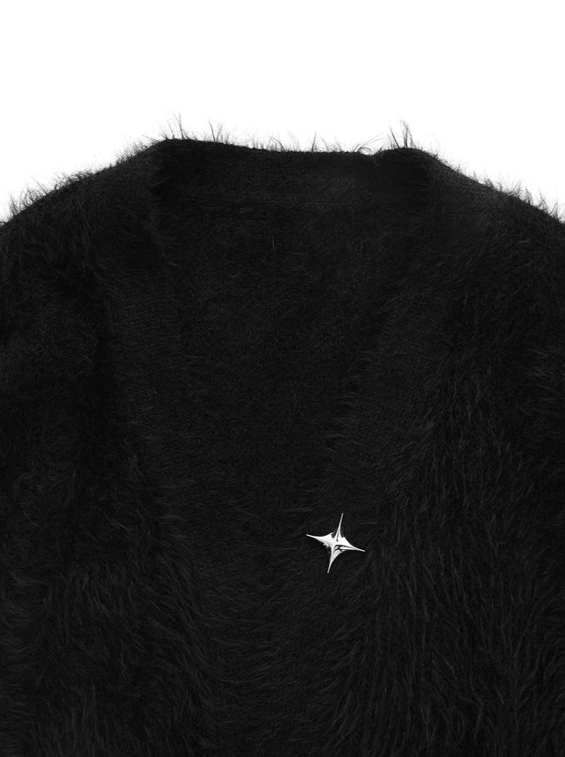 Metal Star Dark Style Loose Knit Cardigan With Scarf
