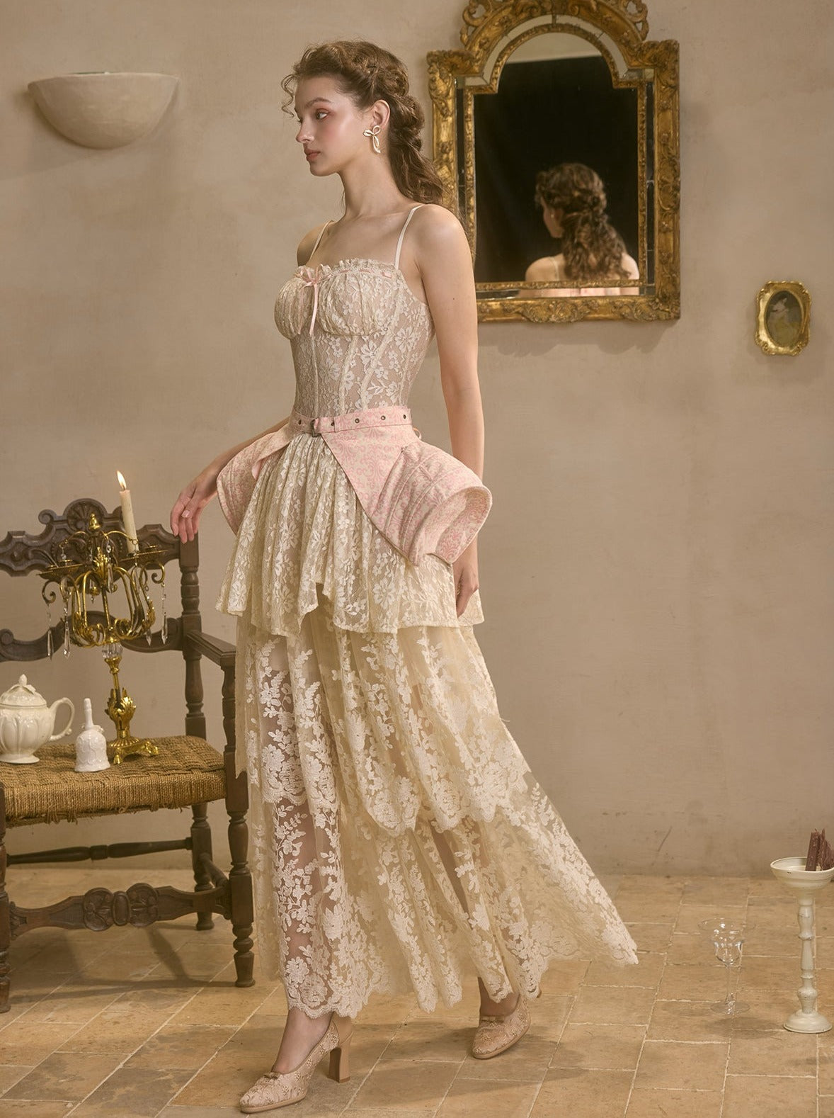 [pre-order] Sweet Waltz Lace Camisole + Long Skirt + Peplum Belt