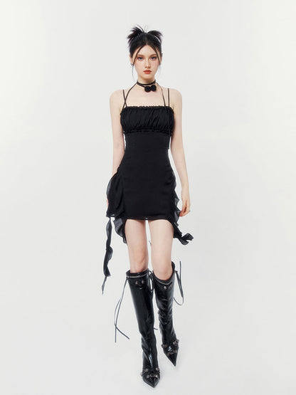 Double Streamer Rose Ruffle Cami Dress