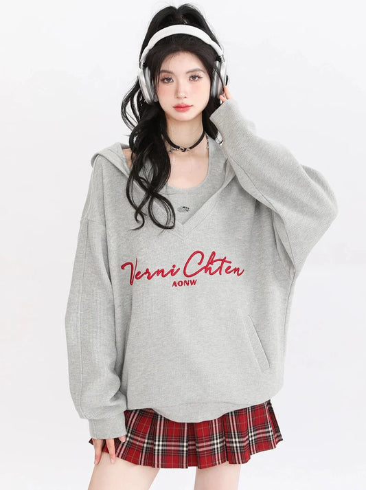 American Retro Sweatshirt Hooded Loose Oversized Two-piece Set