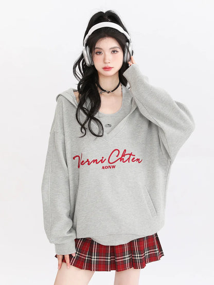 American Retro Sweatshirt Hooded Loose Oversized Two-piece Set