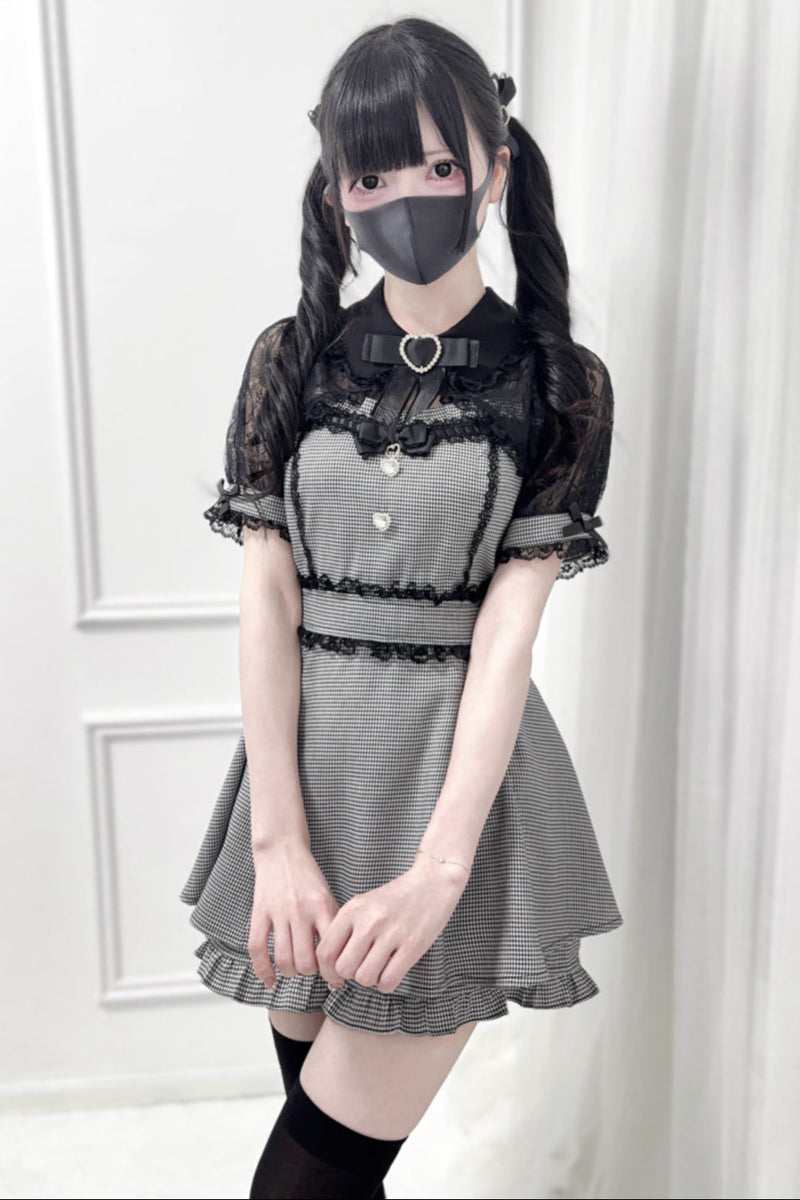 Lace Shawl Ribbon Shirt Collar Top + Shorts