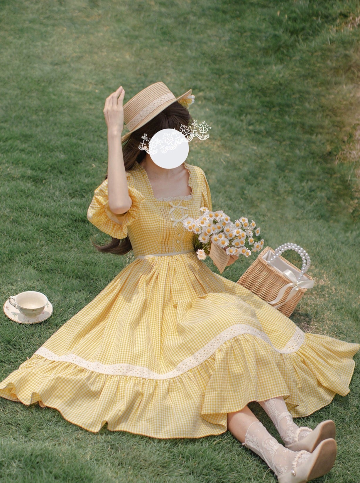 [pre-order] Retro Girly Yellow Dress + Apron + Ribbon